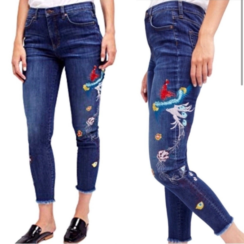 Free People embroidered peacock skinny jeans women's size 28